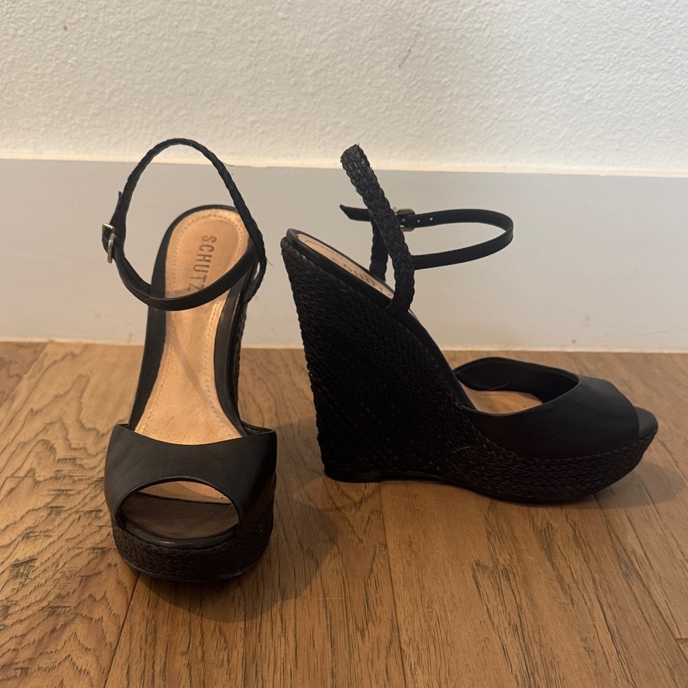 SCHUTZ Black Braided Wedges